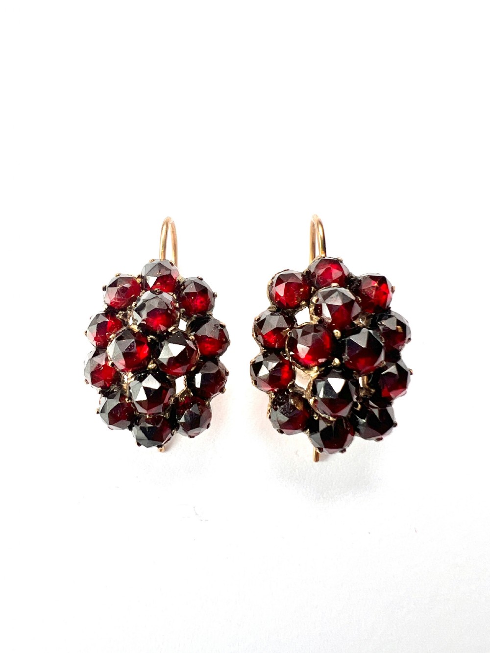 Victorian Gold Bohemian Garnet Cluster Earrings