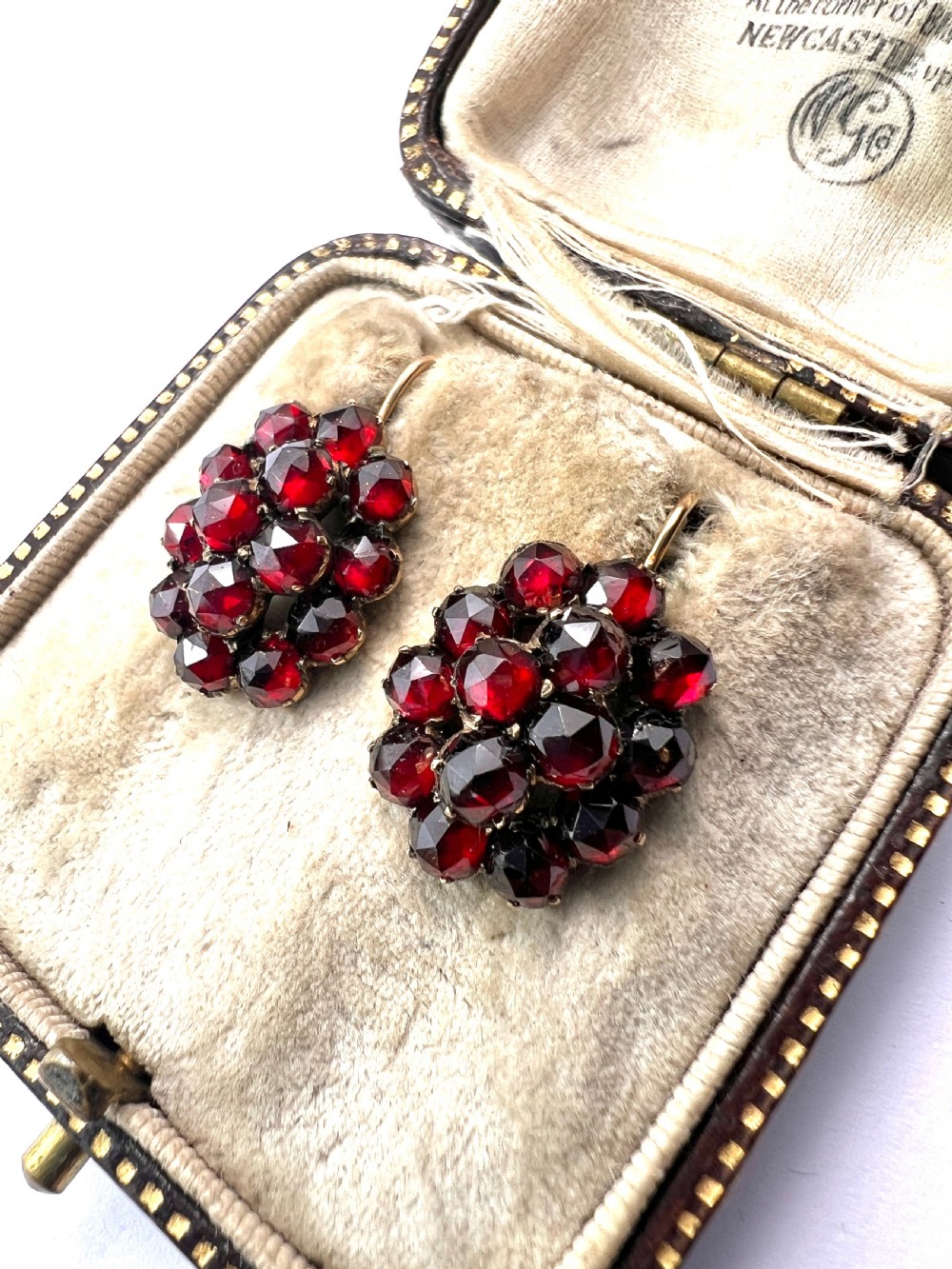 Victorian Gold Bohemian Garnet Cluster Earrings View II