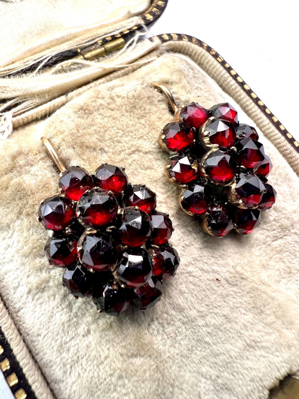 Victorian Gold Bohemian Garnet Cluster Earrings View III