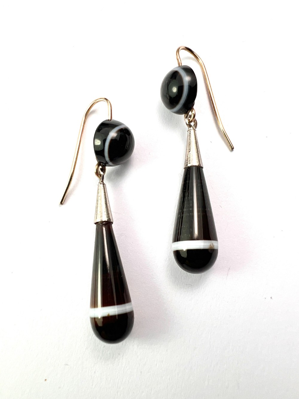 Victorian Agate Gold and Silver Teardrop Earrings View IV