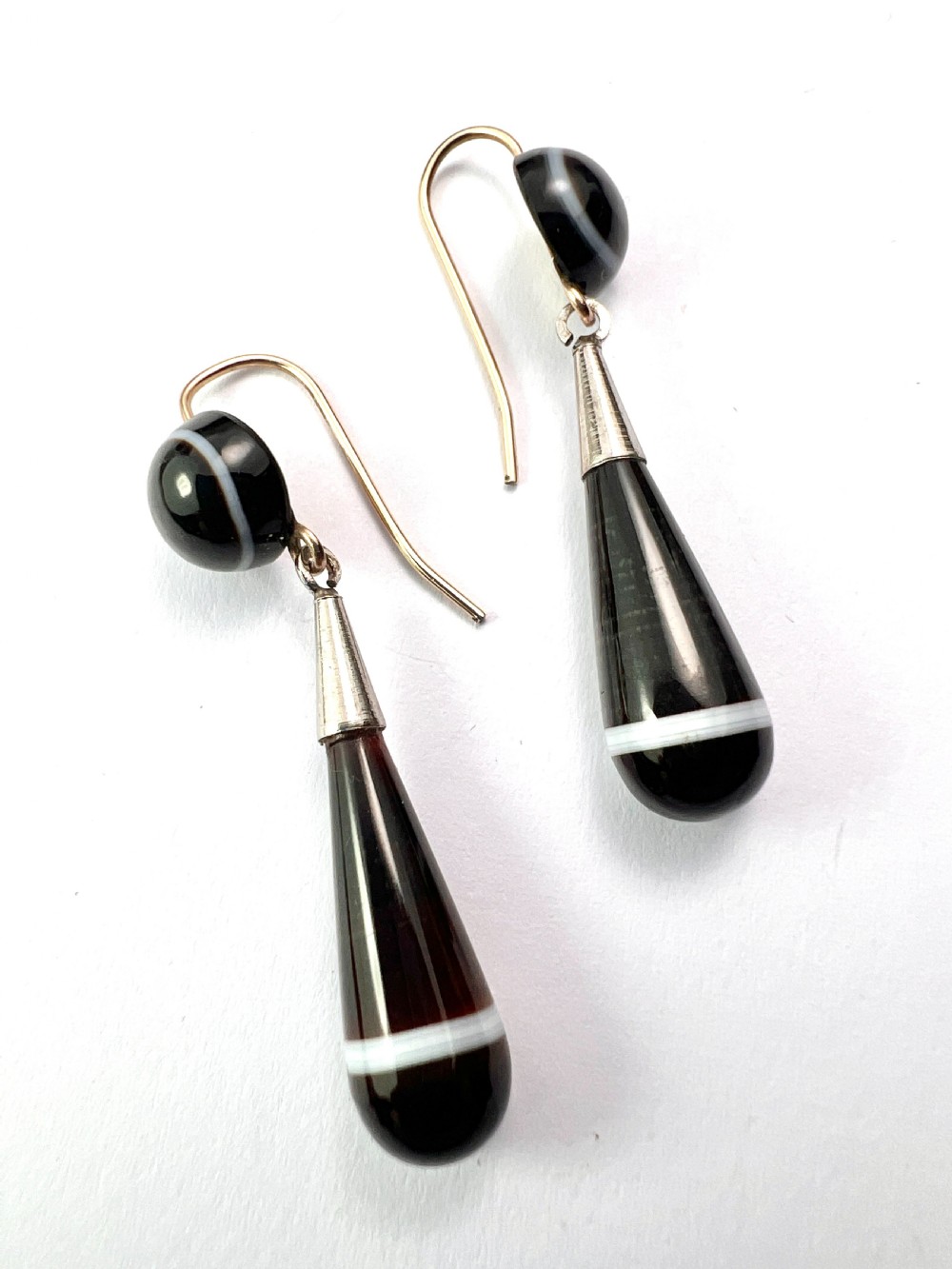 Victorian Agate Gold and Silver Teardrop Earrings View V