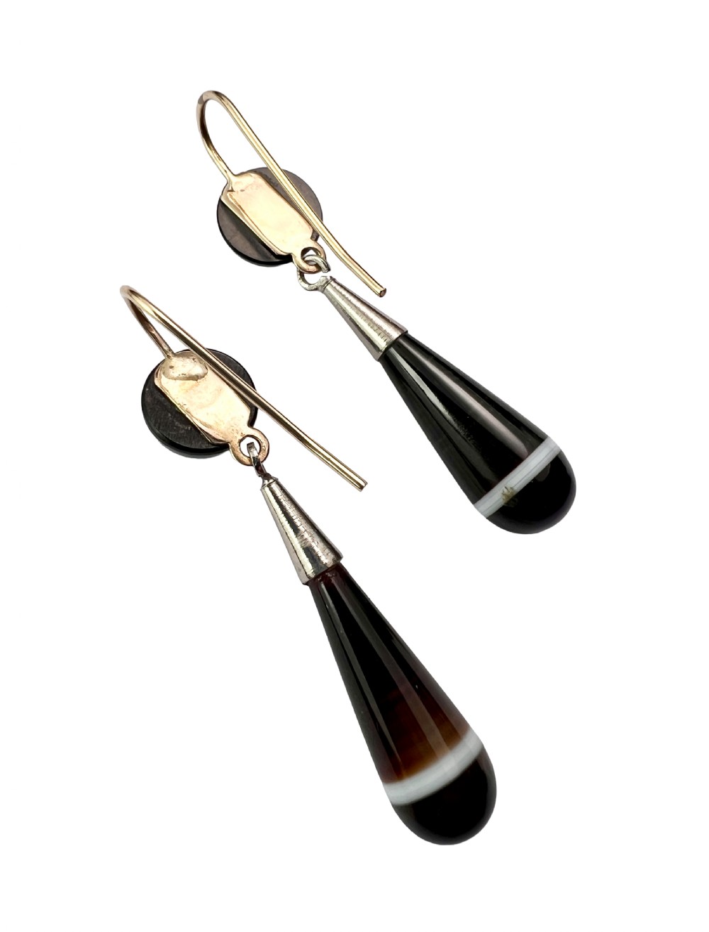 Victorian Agate Gold and Silver Teardrop Earrings View VI