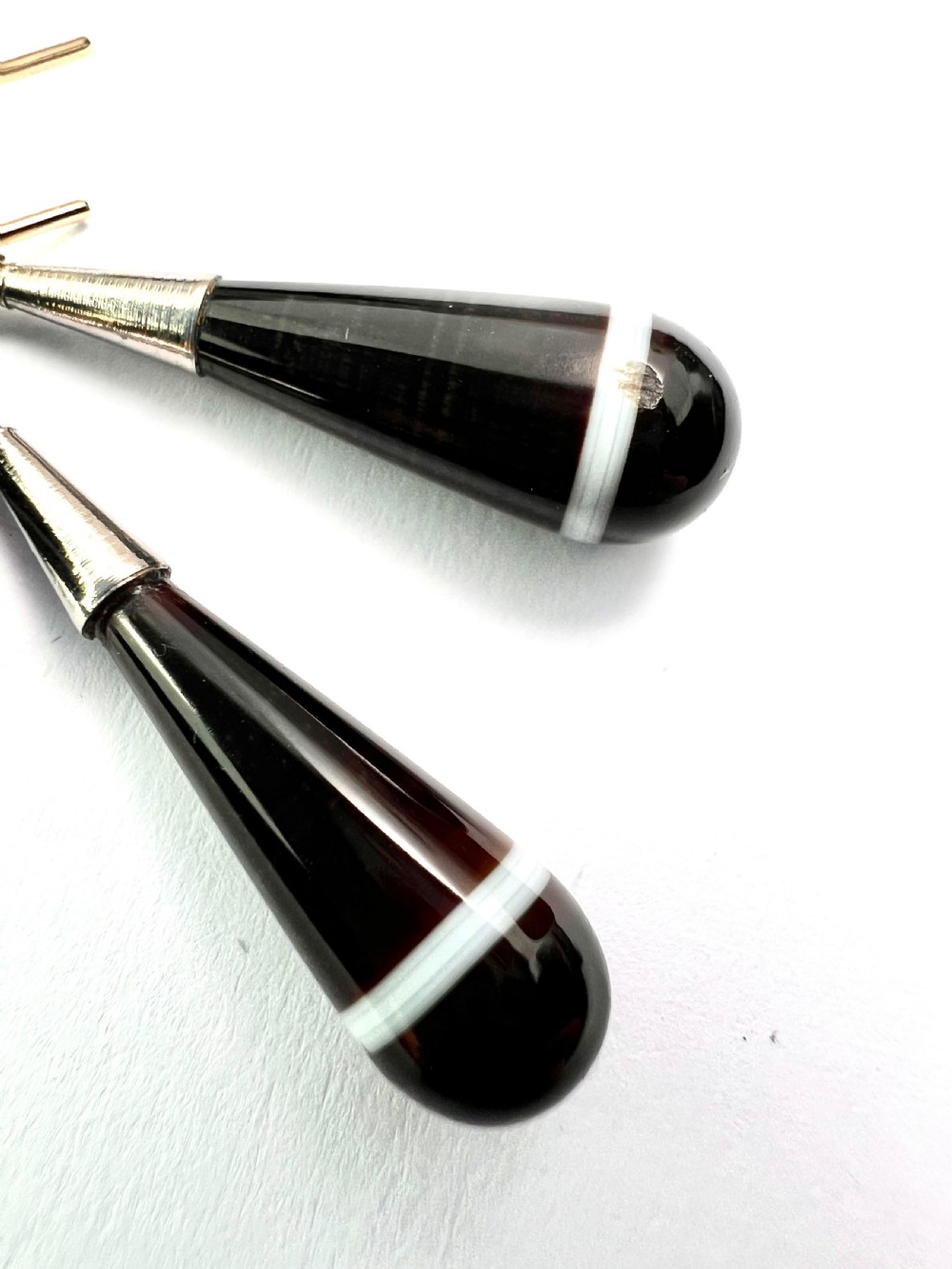 Victorian Agate Gold and Silver Teardrop Earrings View VII