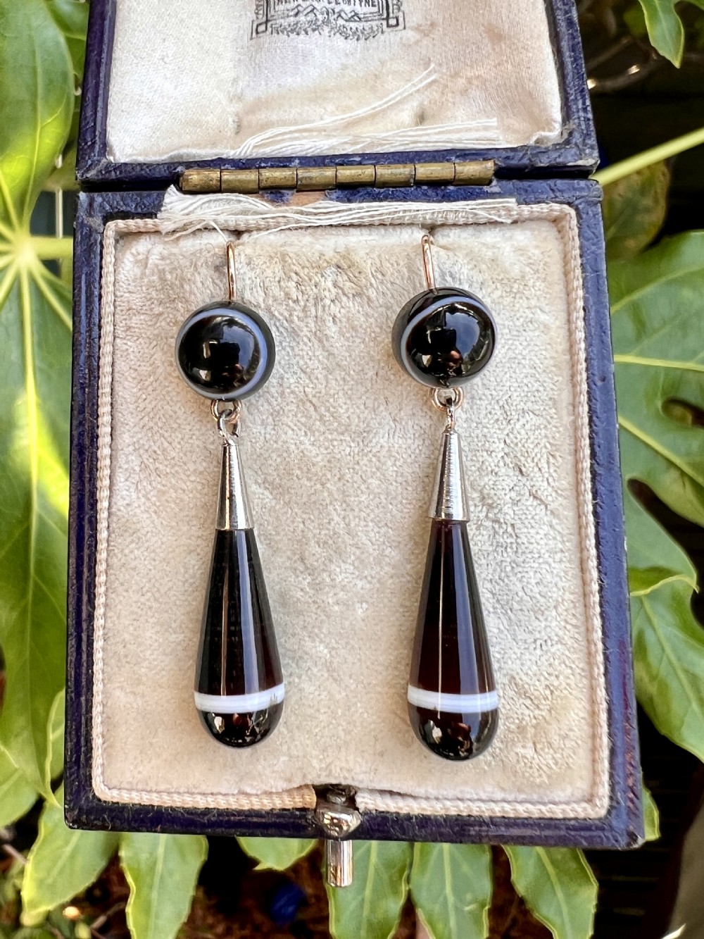 Victorian Agate Gold and Silver Teardrop Earrings View IX