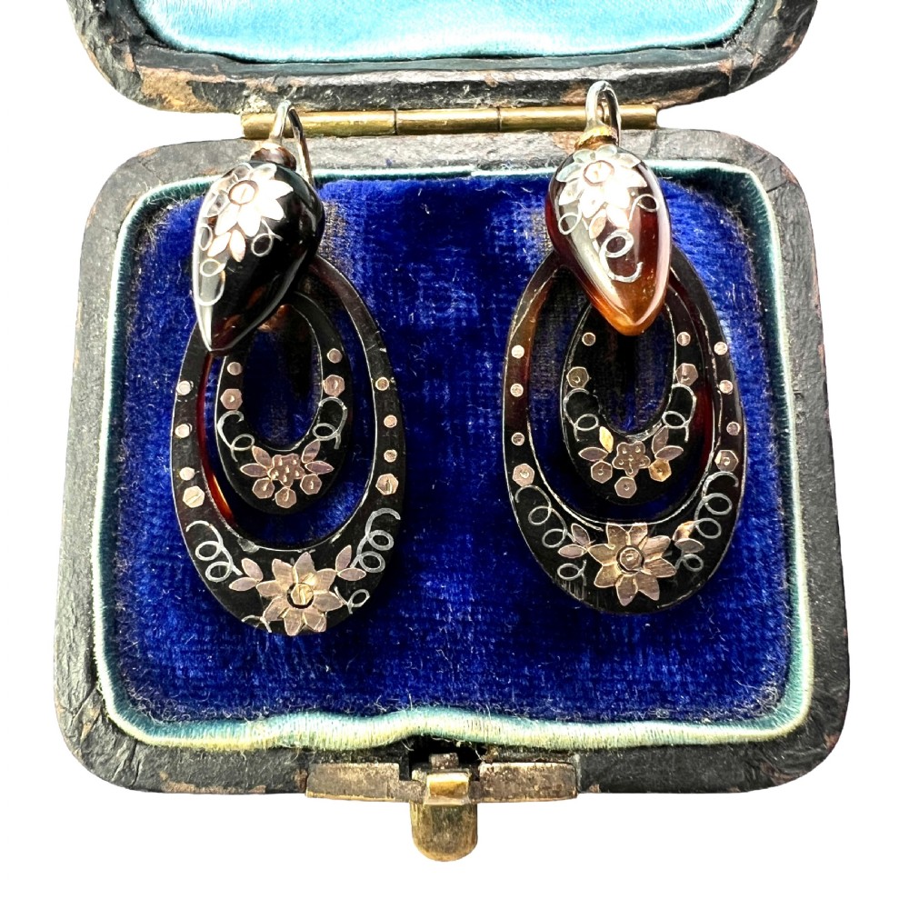 Small Victorian Gold and Silver Pique Hoop Earrings