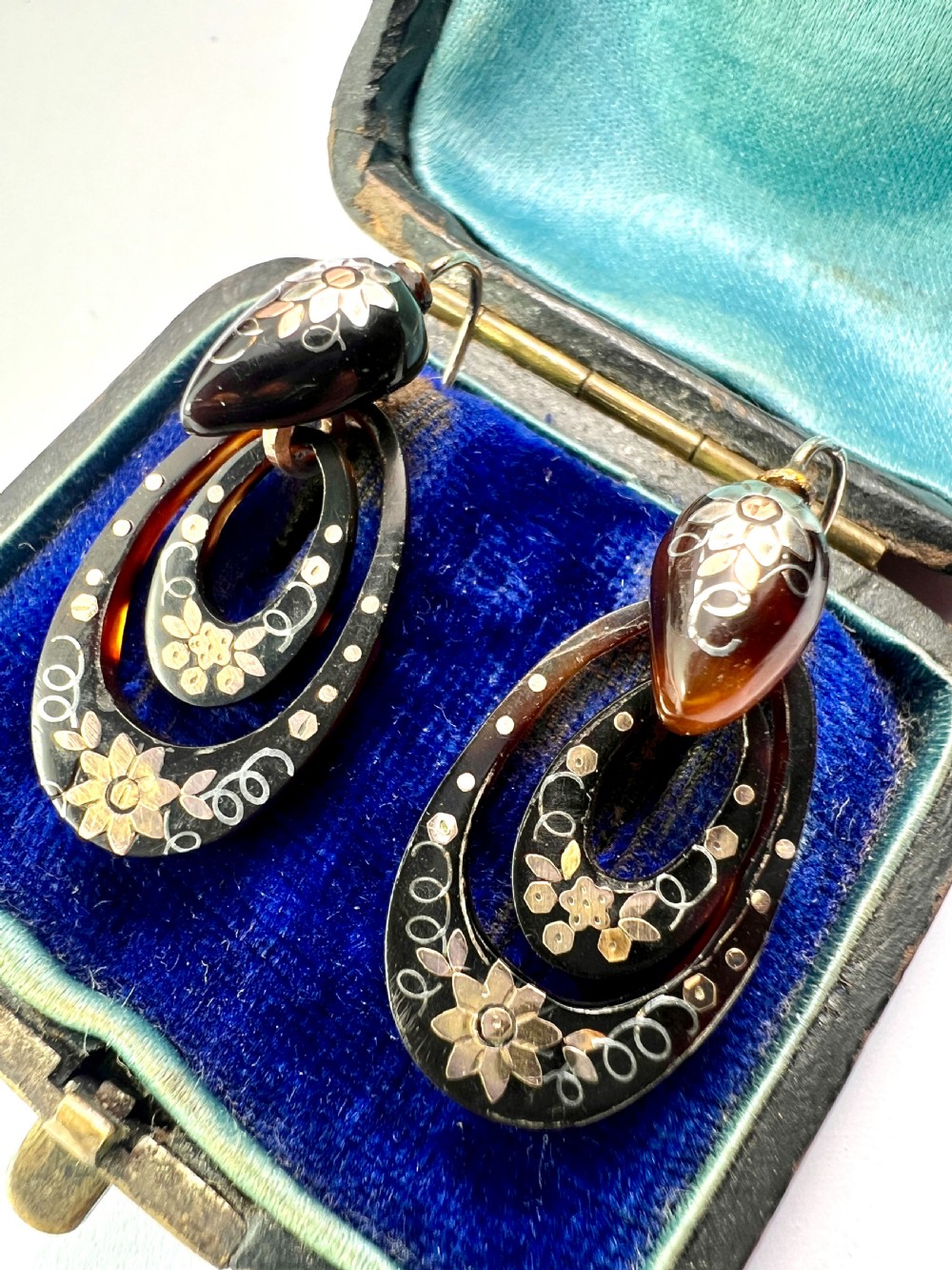 Small Victorian Gold and Silver Pique Hoop Earrings View II