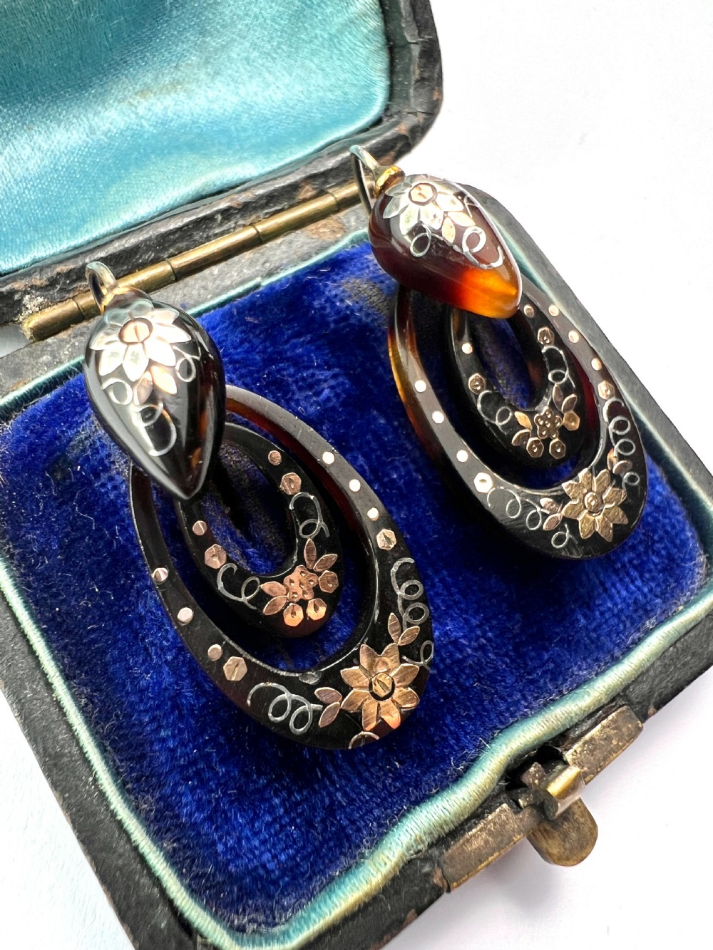 Small Victorian Gold and Silver Pique Hoop Earrings View III