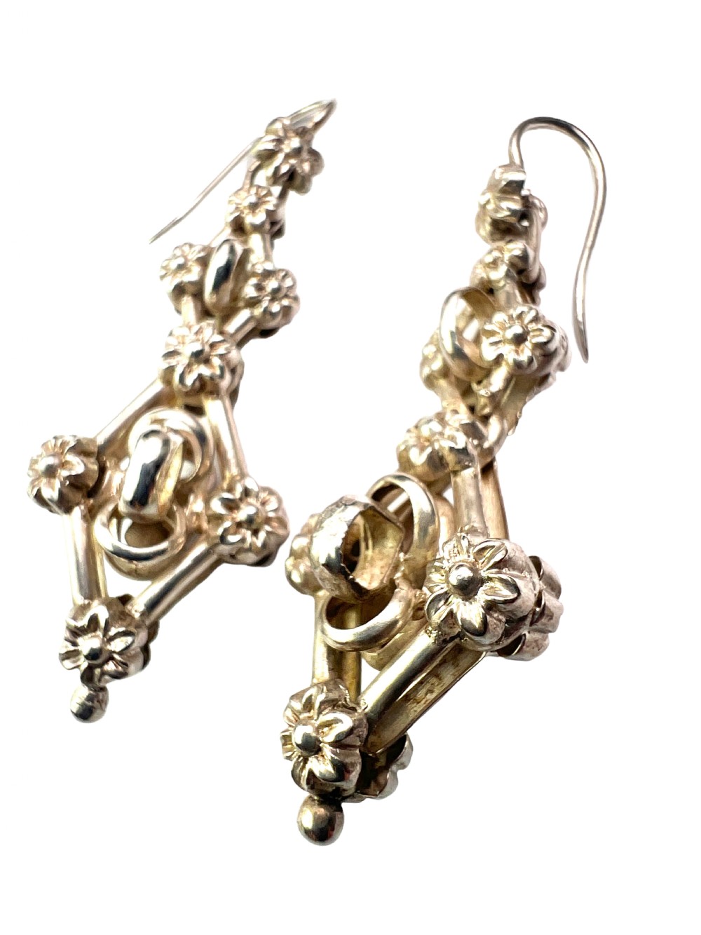 Victorian Silver Entwined Drop Earrings View II