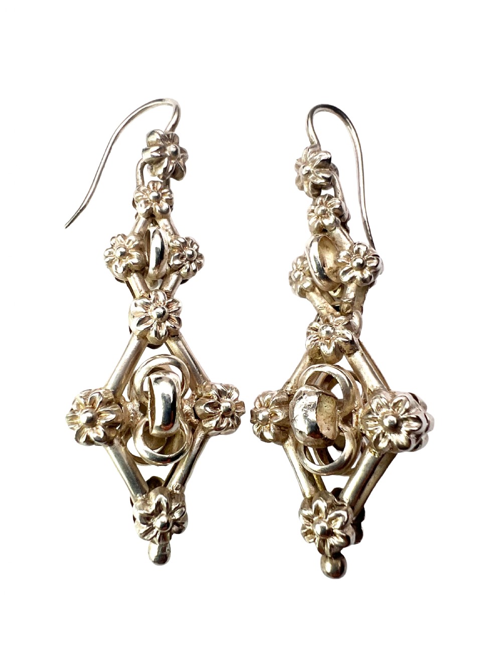 Victorian Silver Entwined Drop Earrings View III