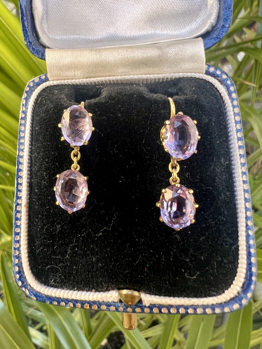 Victorian Gold Amethyst Double Drop Earrings