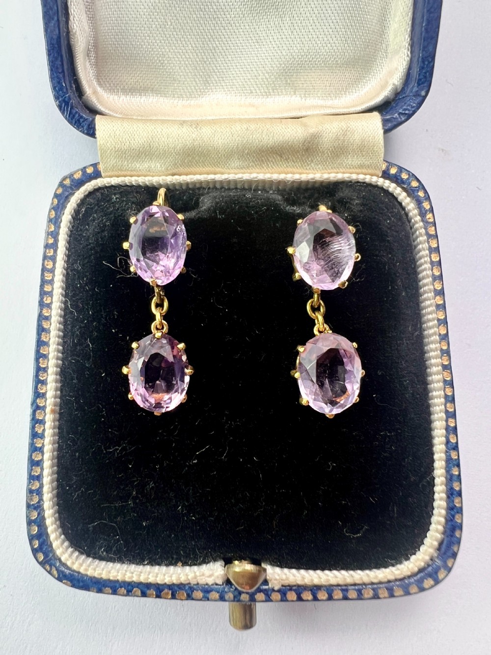 Victorian Gold Amethyst Double Drop Earrings View II