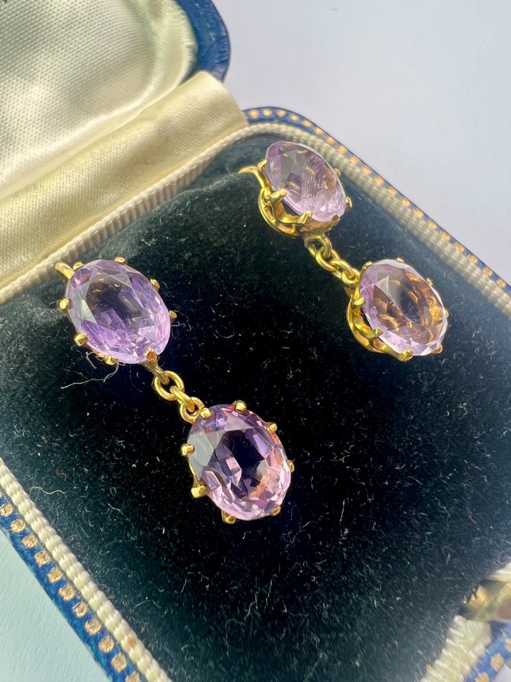 Victorian Gold Amethyst Double Drop Earrings View III