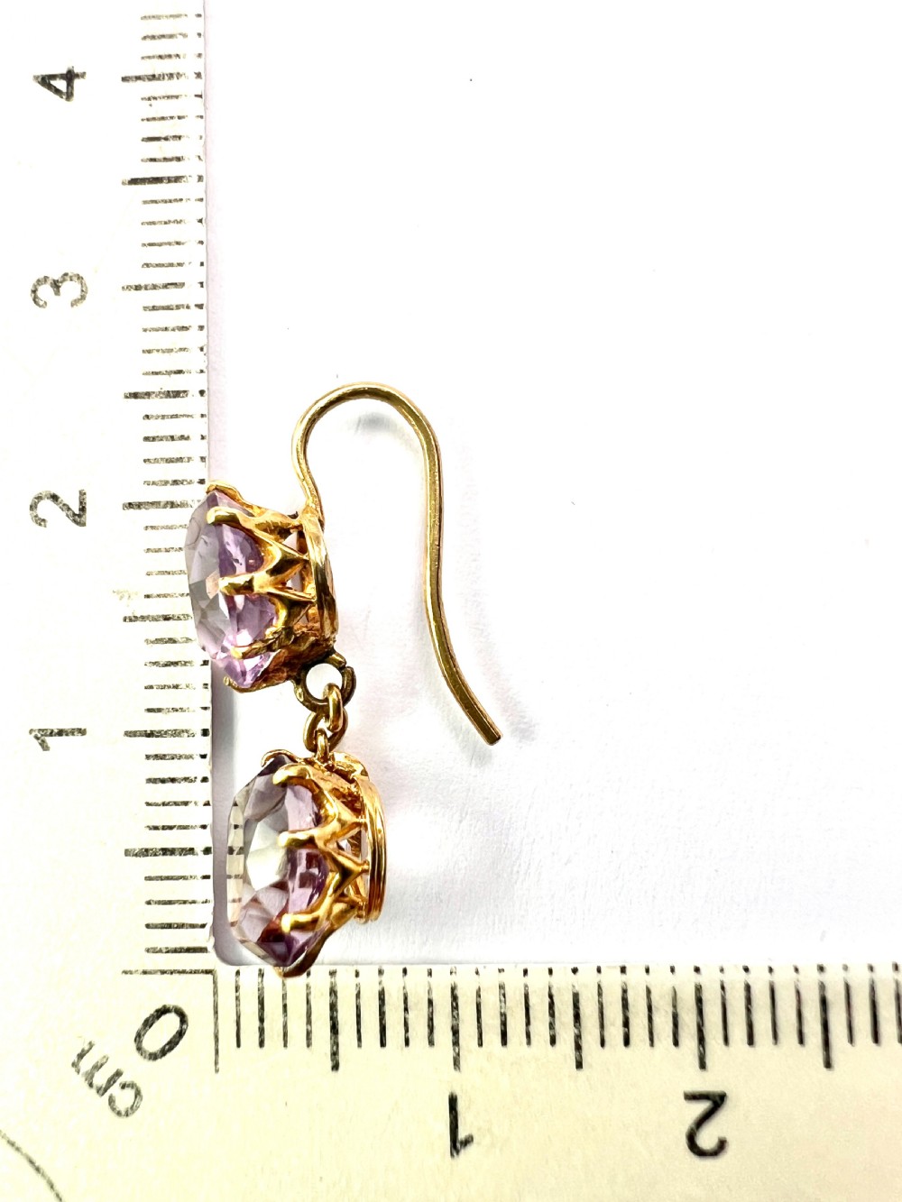 Victorian Gold Amethyst Double Drop Earrings View V