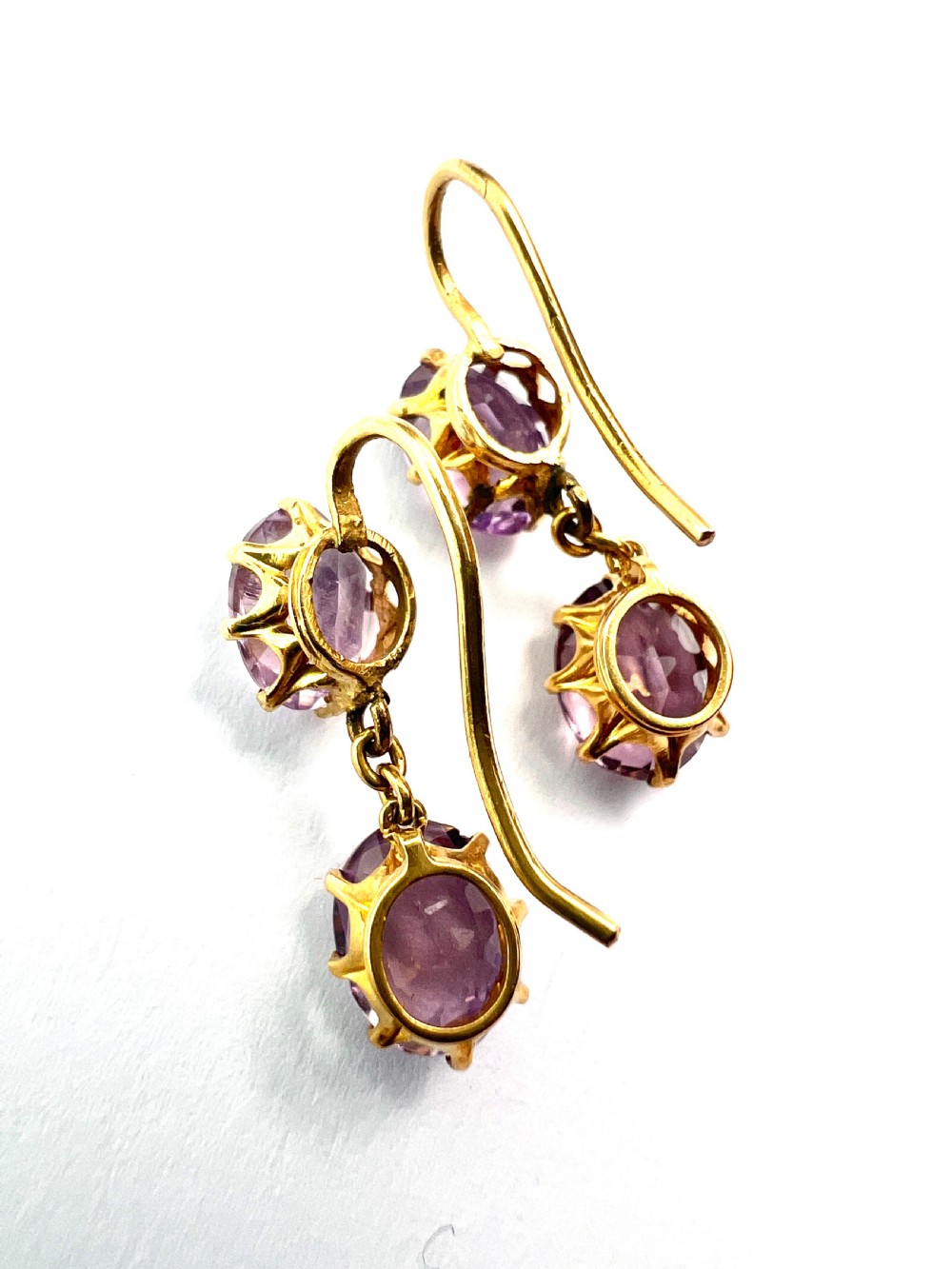 Victorian Gold Amethyst Double Drop Earrings View VI