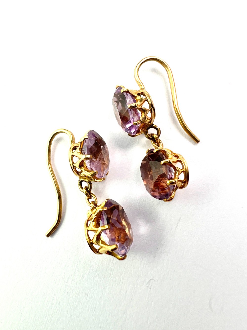 Victorian Gold Amethyst Double Drop Earrings View VII