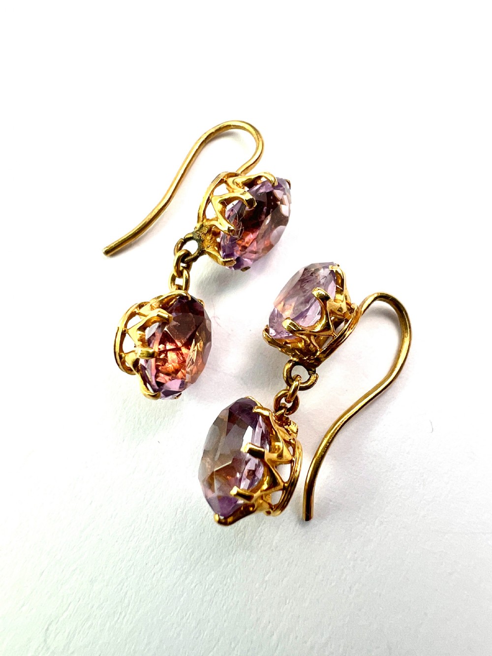 Victorian Gold Amethyst Double Drop Earrings View VIII