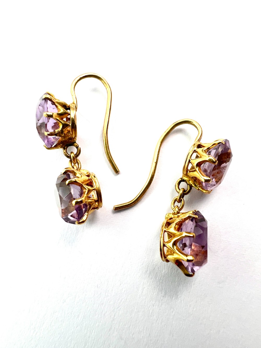 Victorian Gold Amethyst Double Drop Earrings View IX