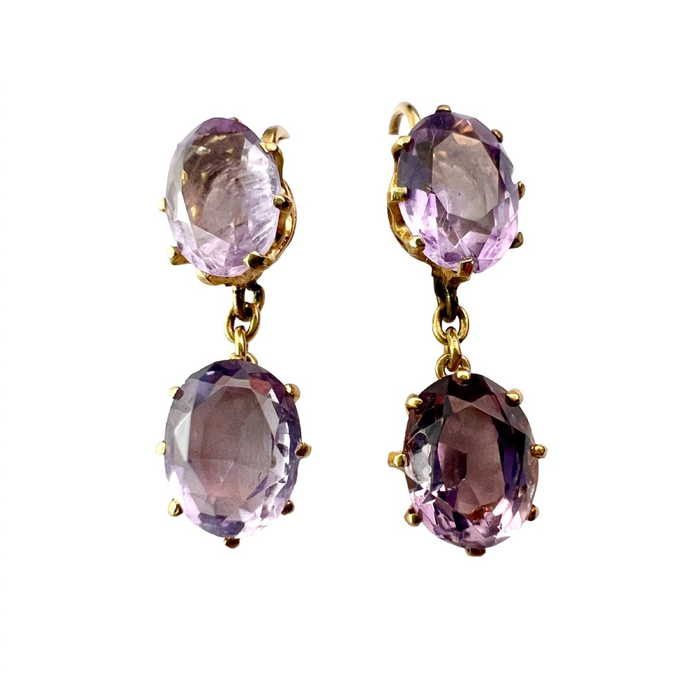 Victorian Gold Amethyst Double Drop Earrings View X