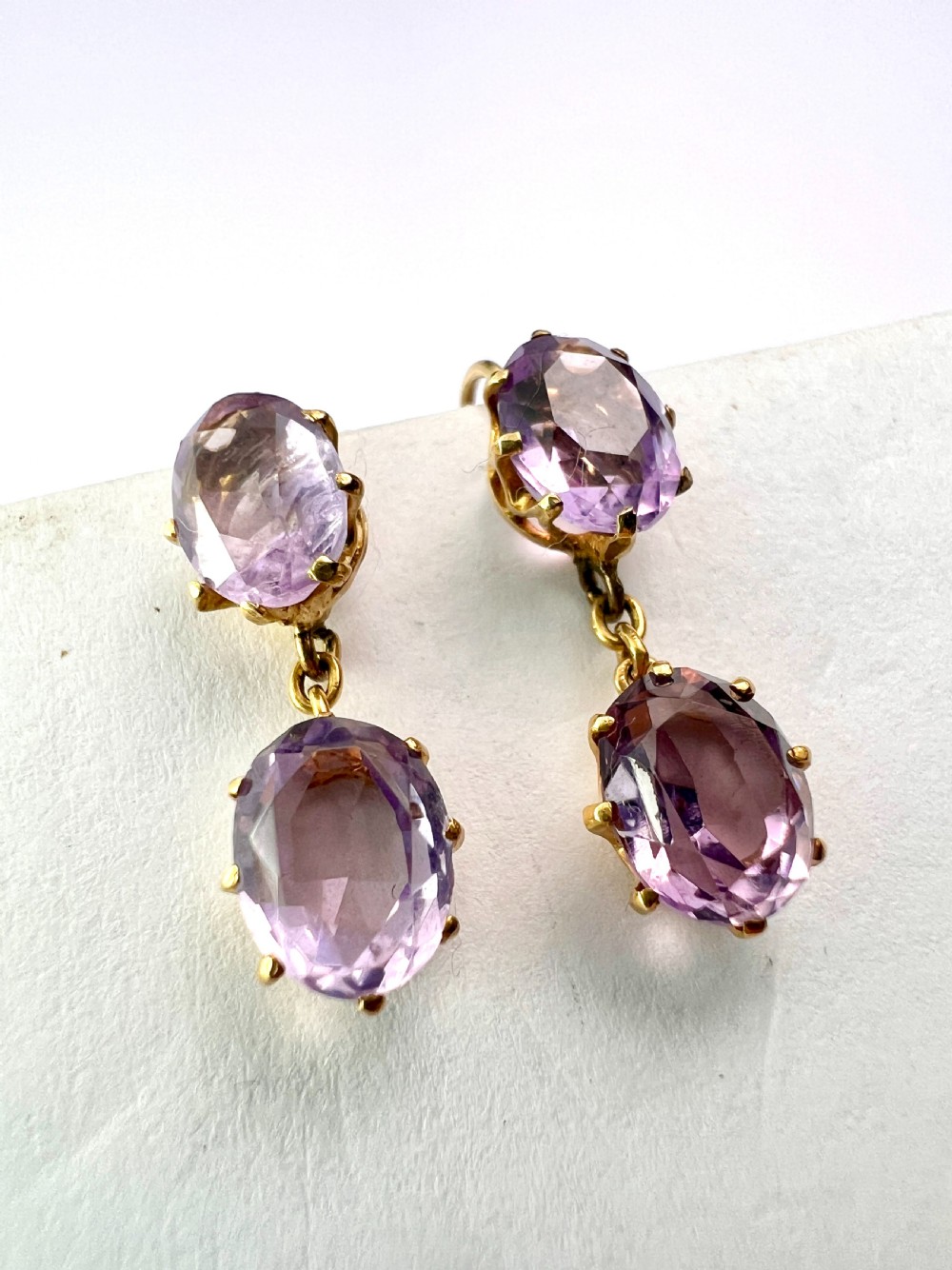 Victorian Gold Amethyst Double Drop Earrings View XI