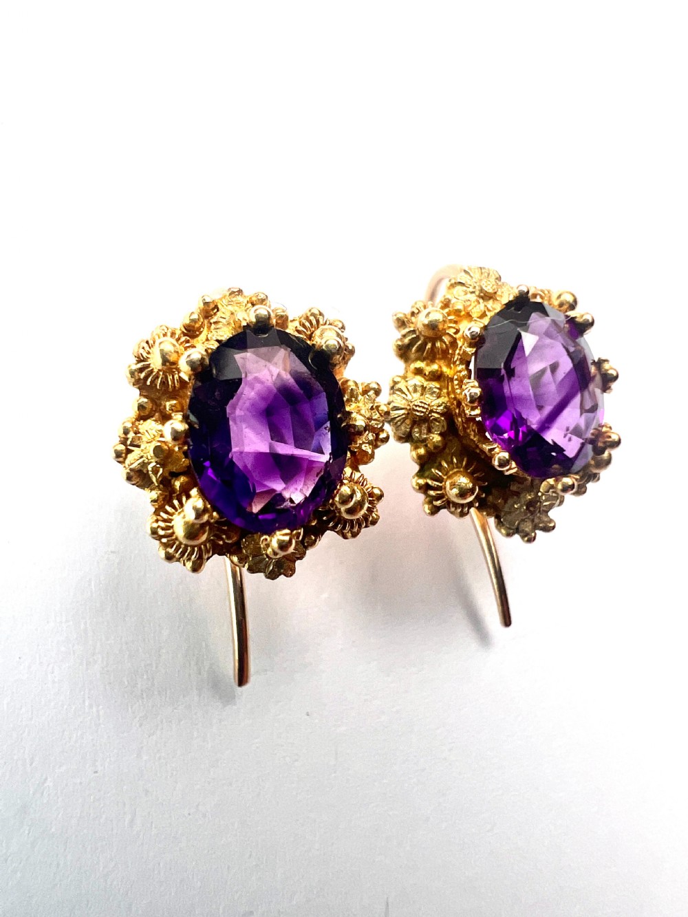 Victorian Amethyst Gold Cannetille Earrings View II