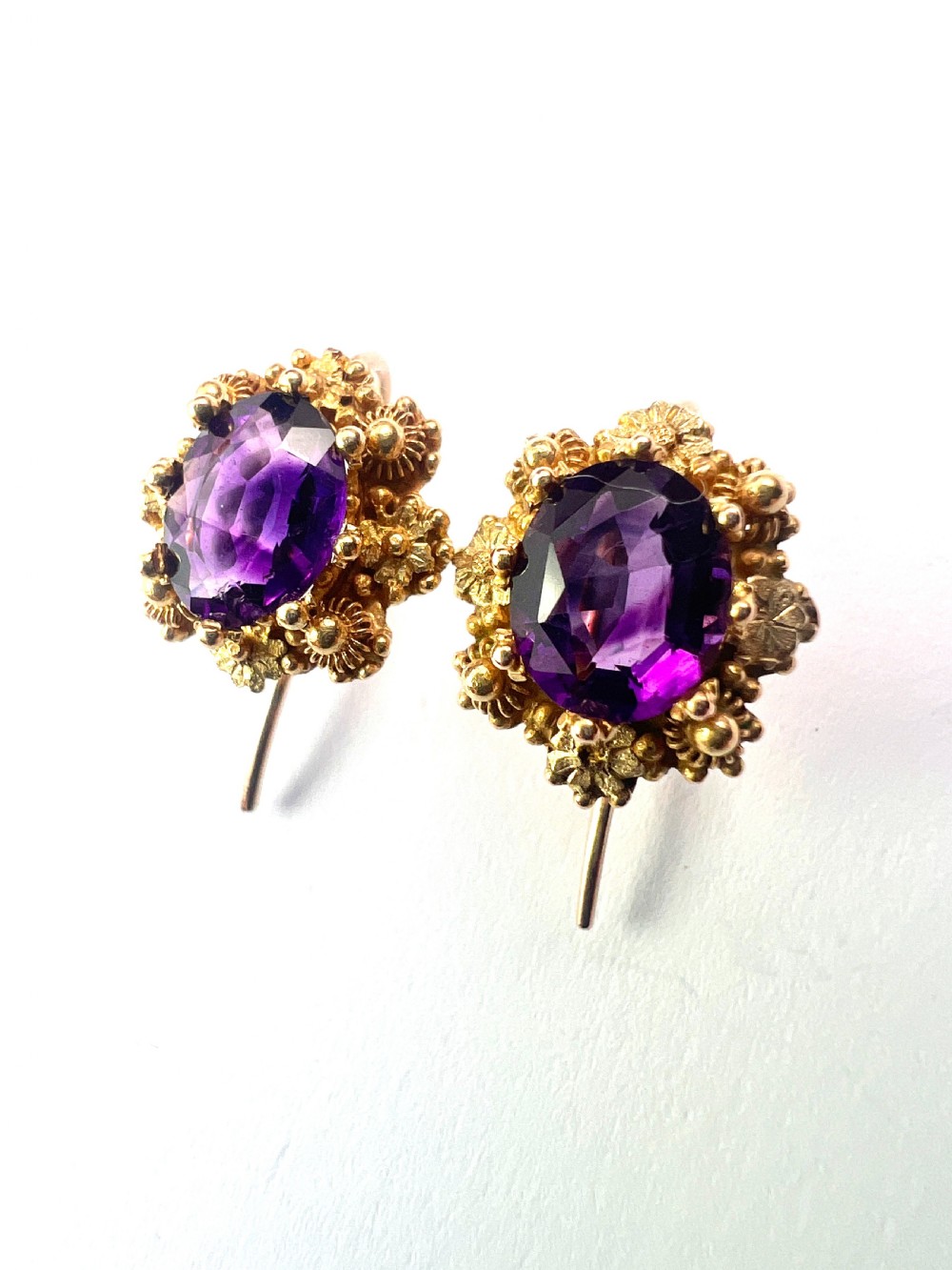 Victorian Amethyst Gold Cannetille Earrings View III