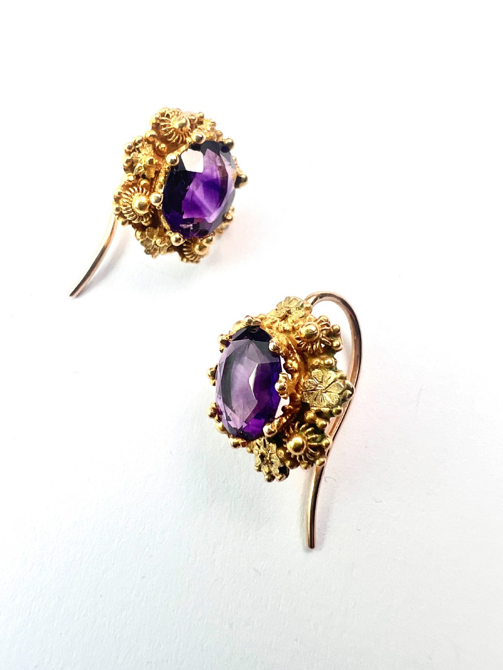 Victorian Amethyst Gold Cannetille Earrings View V