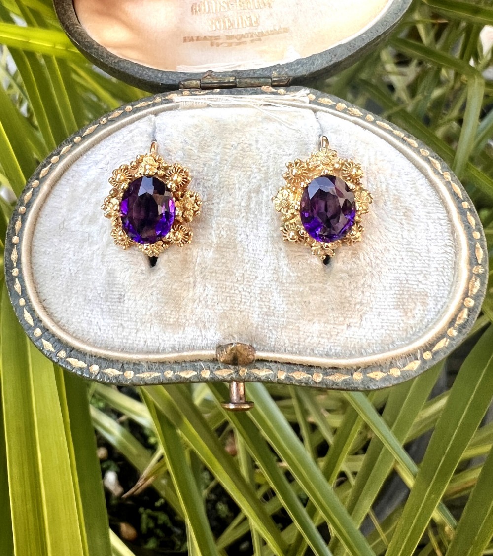 Victorian Amethyst Gold Cannetille Earrings View XII