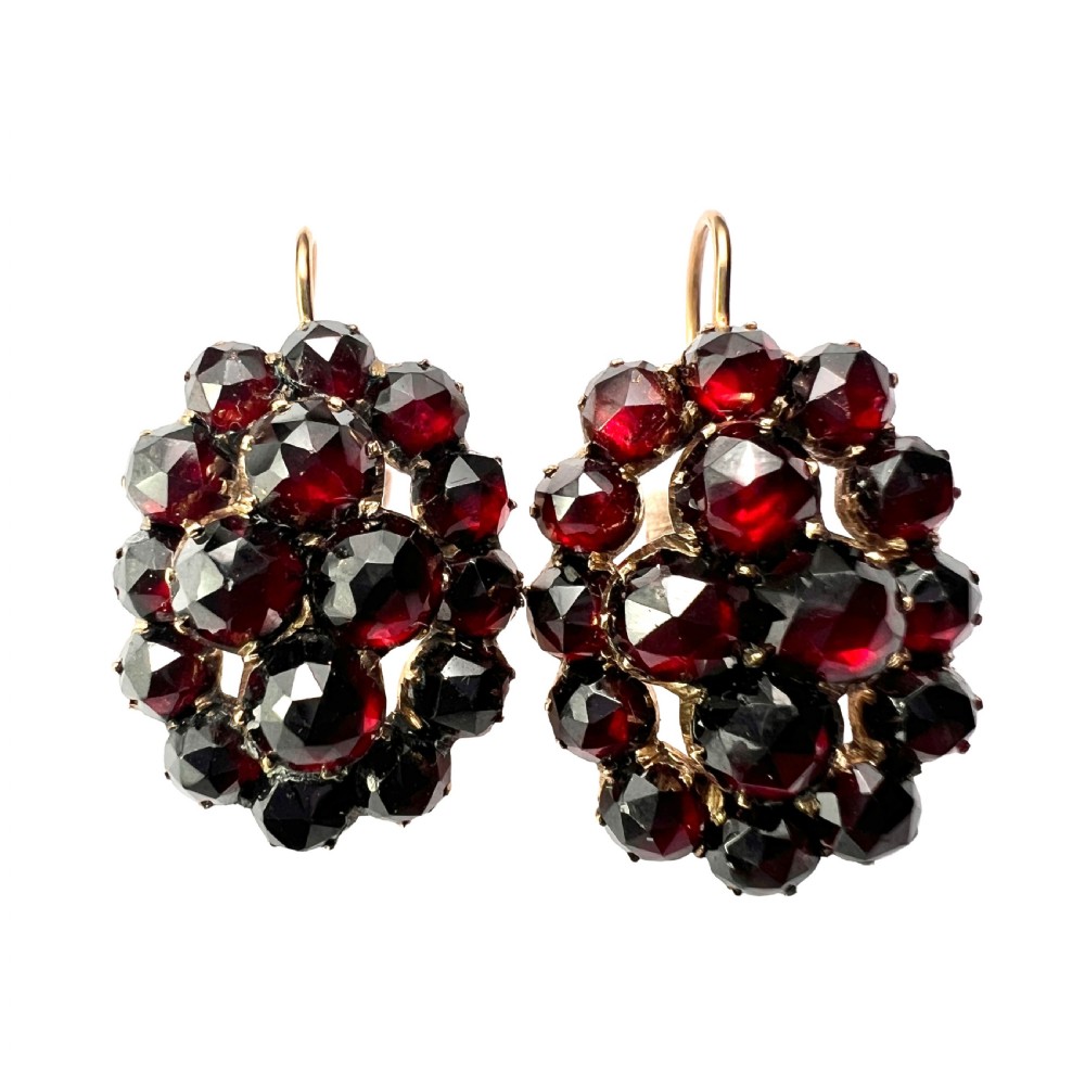 Large Victorian Gold Bohemian Garnet Cluster Earrings