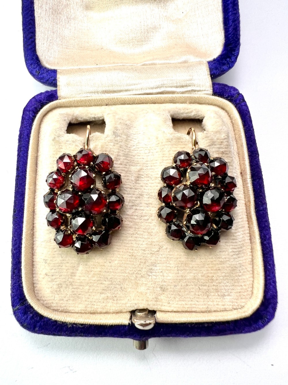 Large Victorian Gold Bohemian Garnet Cluster Earrings View II