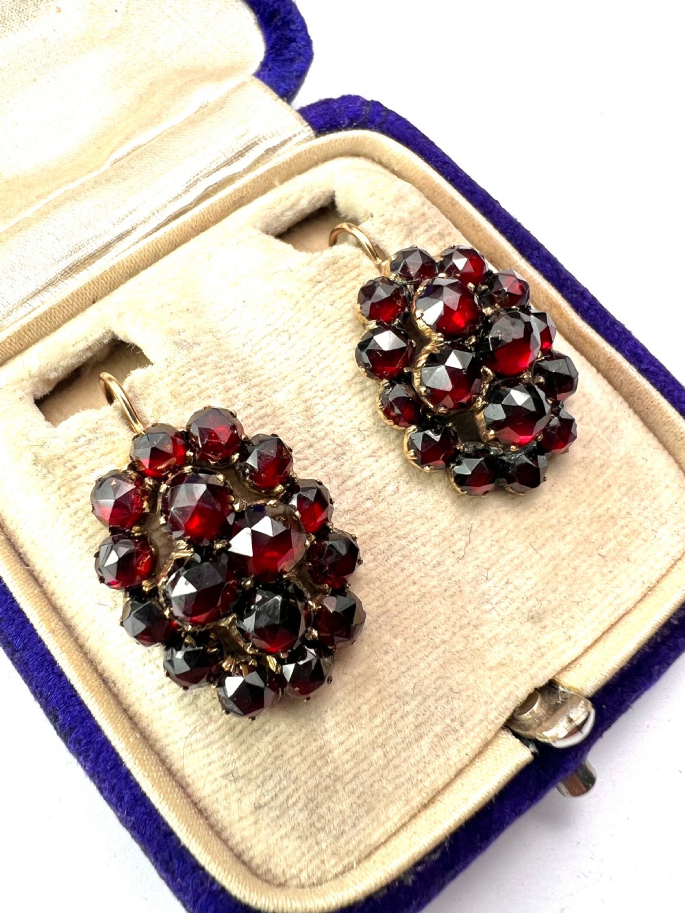 Large Victorian Gold Bohemian Garnet Cluster Earrings View III