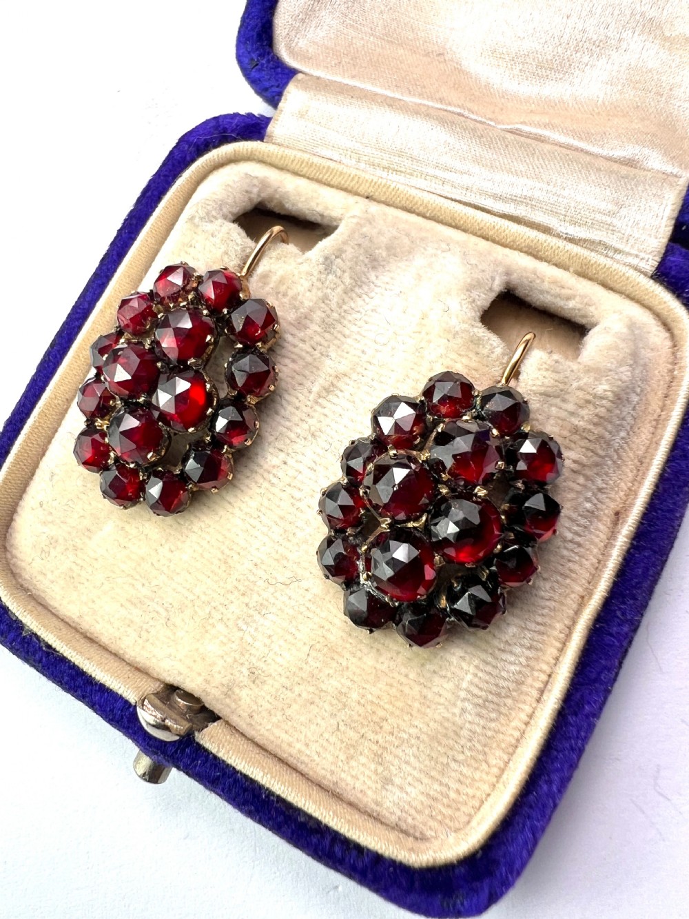 Large Victorian Gold Bohemian Garnet Cluster Earrings View IV