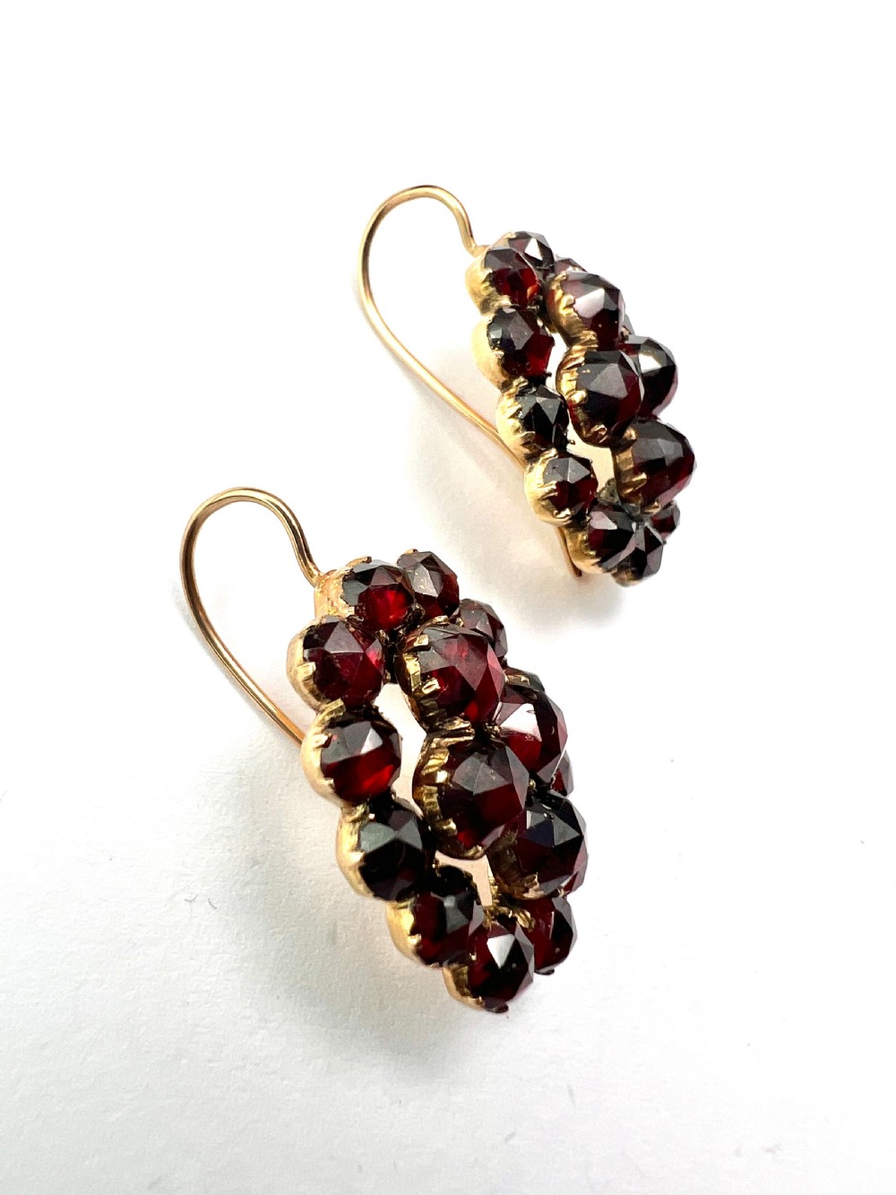 Large Victorian Gold Bohemian Garnet Cluster Earrings View V