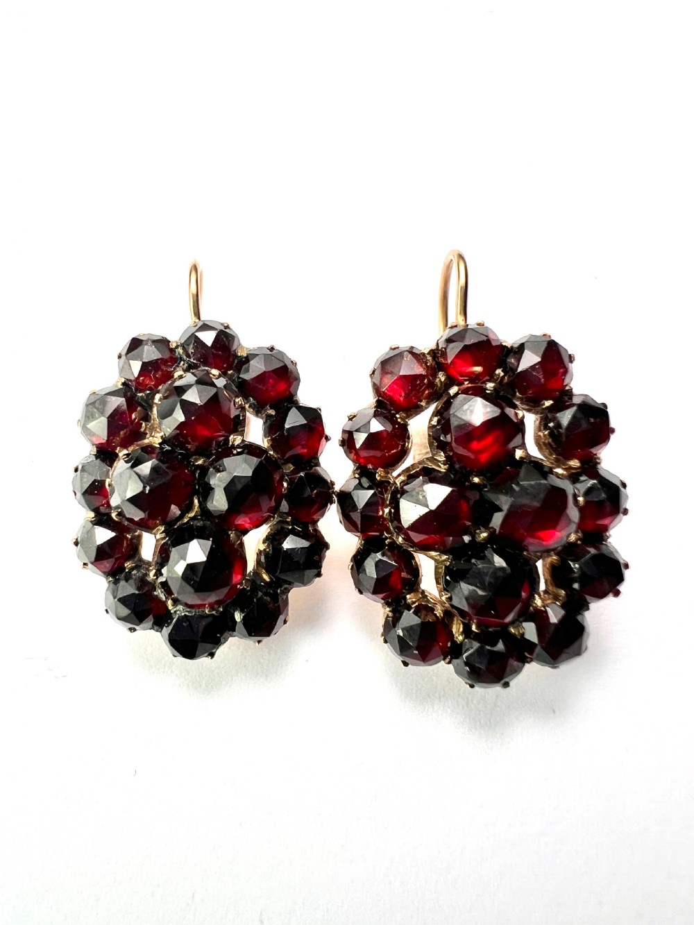 Large Victorian Gold Bohemian Garnet Cluster Earrings View VII