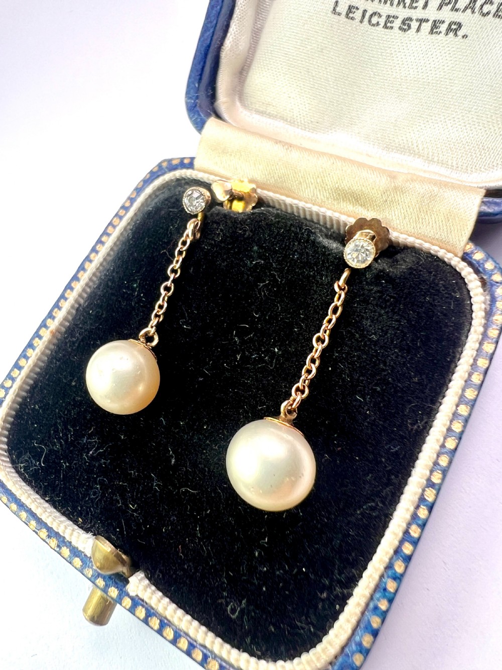 Antique 9CT Gold Pearl Chain Drop Earrings View II