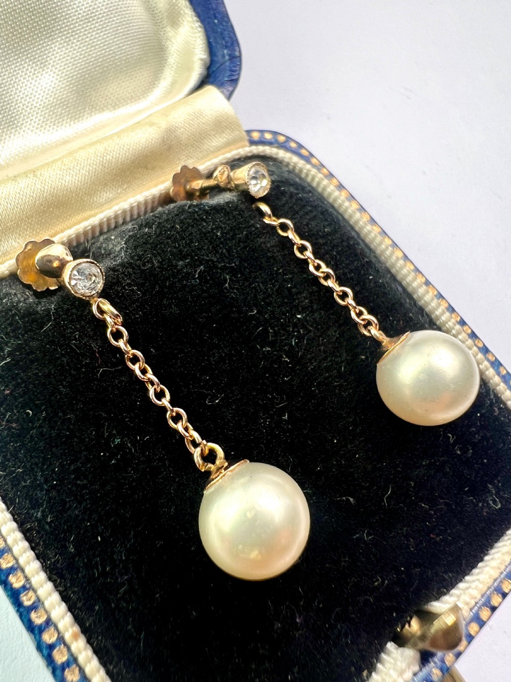 Antique 9CT Gold Pearl Chain Drop Earrings View III