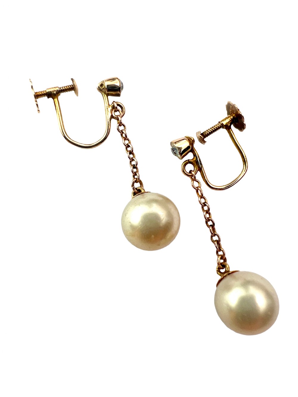 Antique 9CT Gold Pearl Chain Drop Earrings View IV