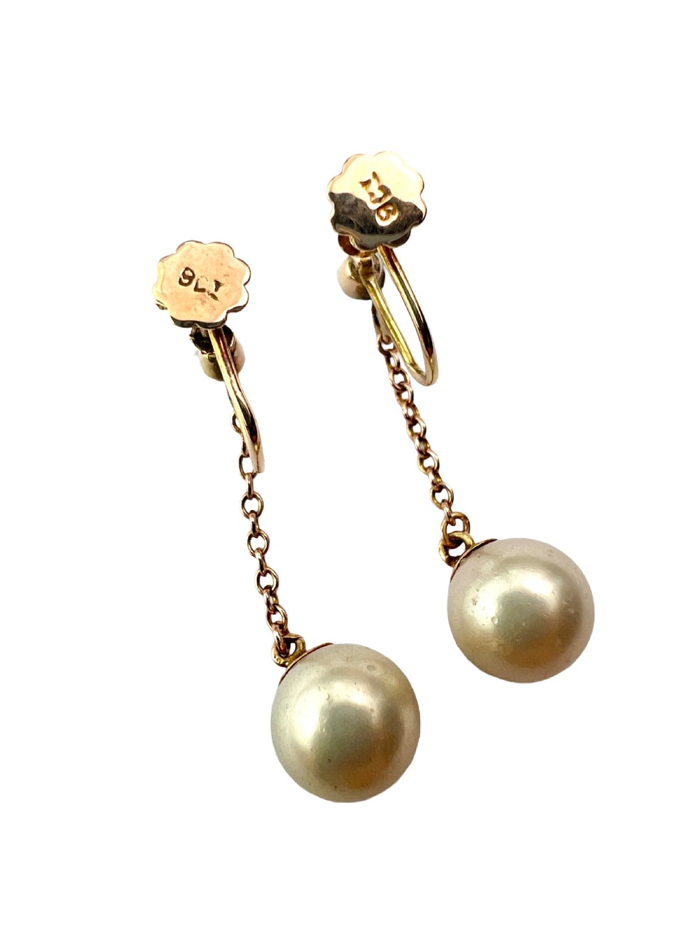 Antique 9CT Gold Pearl Chain Drop Earrings View V