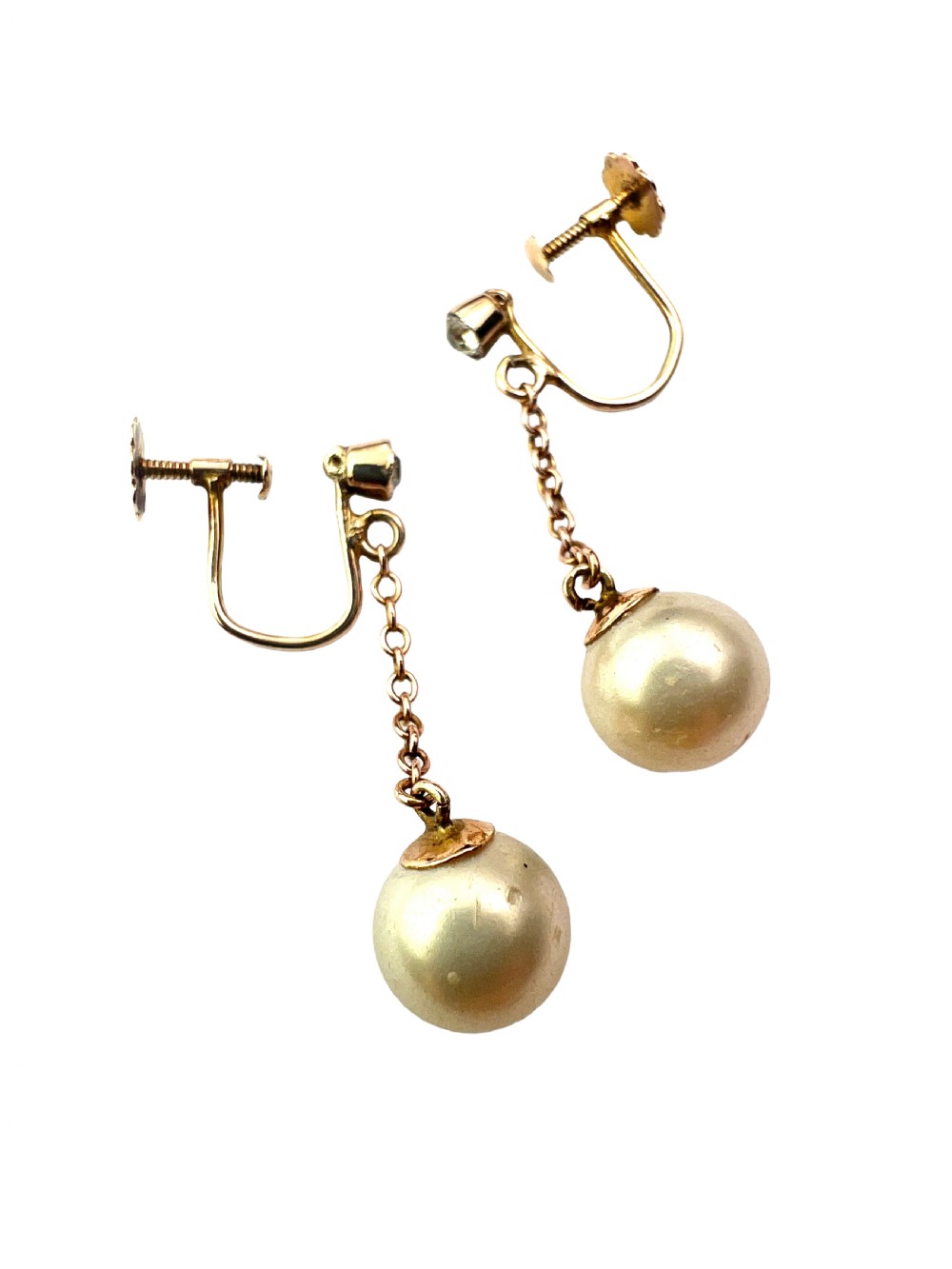Antique 9CT Gold Pearl Chain Drop Earrings View VI
