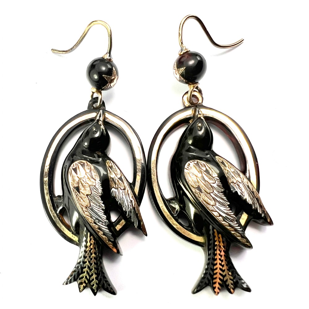 Victorian Gold and Silver Pique Bird Star Earrings