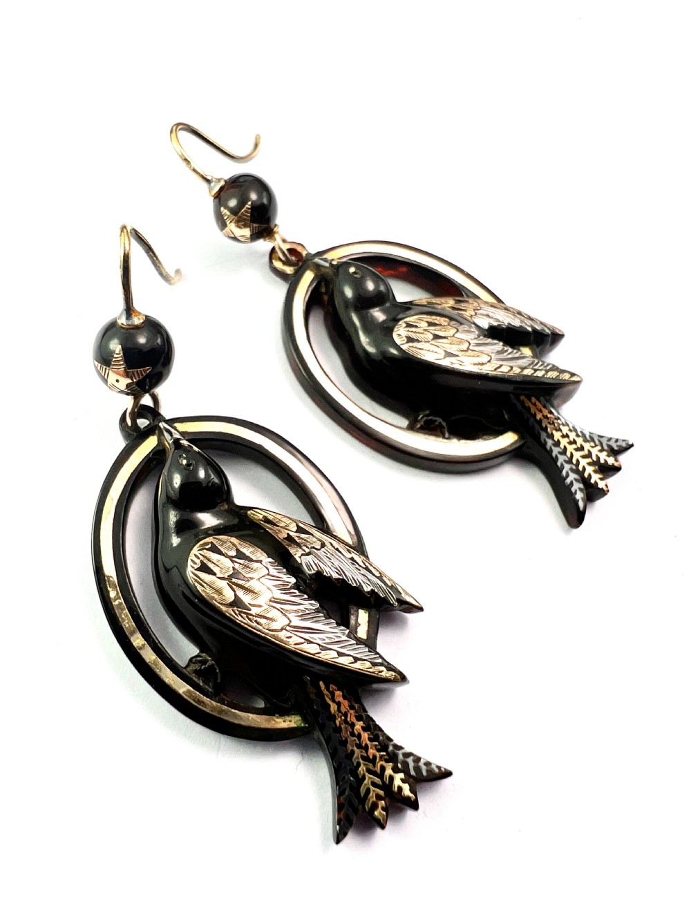 Victorian Gold and Silver Pique Bird Star Earrings View III