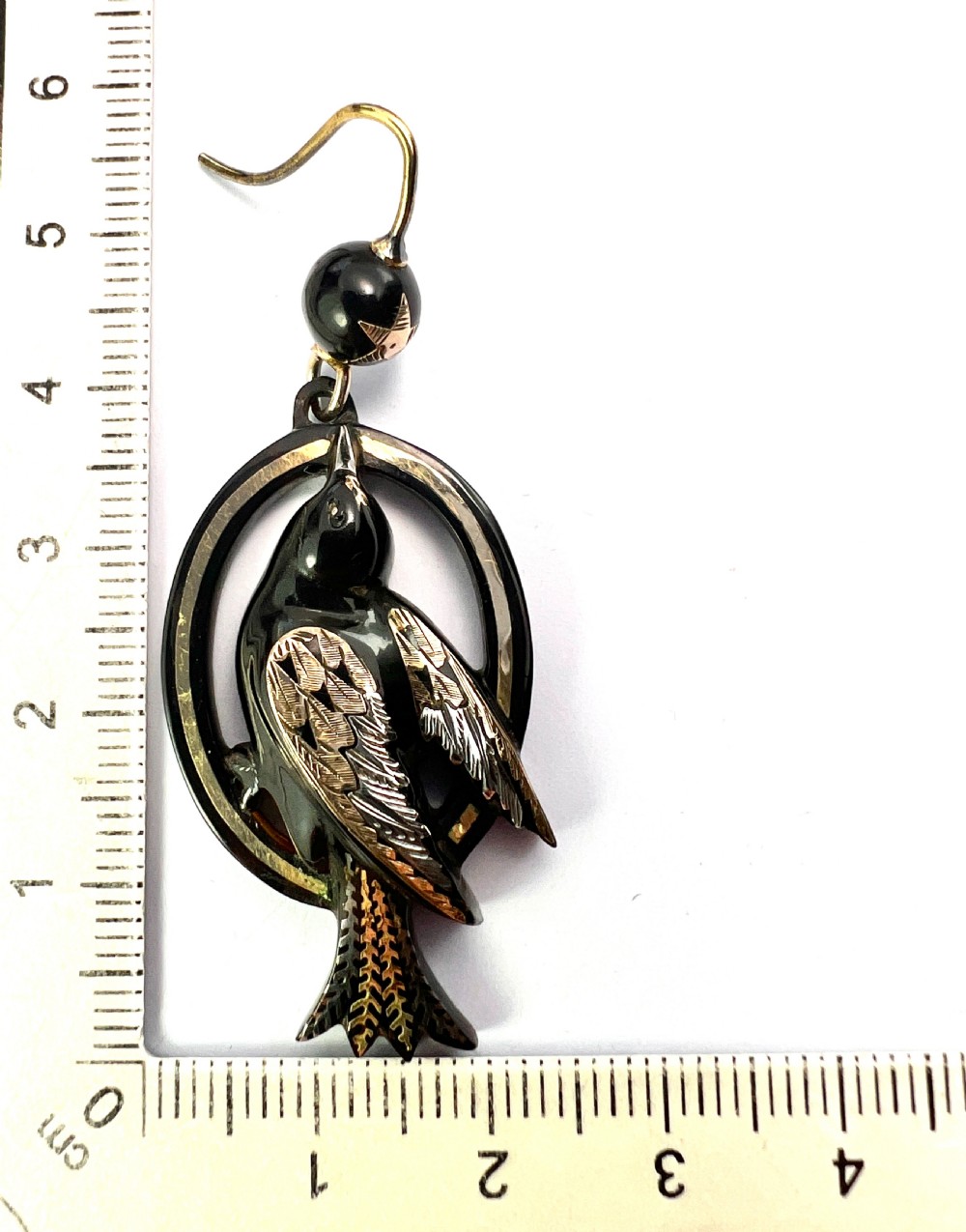 Victorian Gold and Silver Pique Bird Star Earrings View V