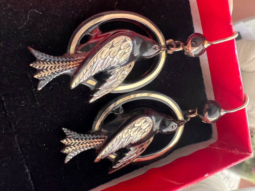 Victorian Gold and Silver Pique Bird Star Earrings View VI
