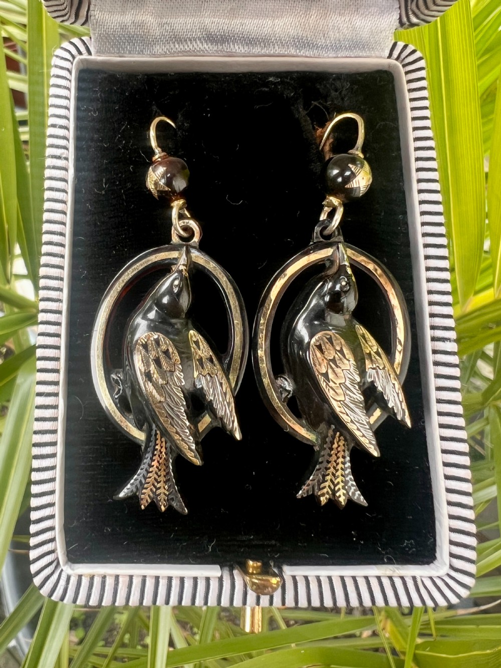 Victorian Gold and Silver Pique Bird Star Earrings View VII