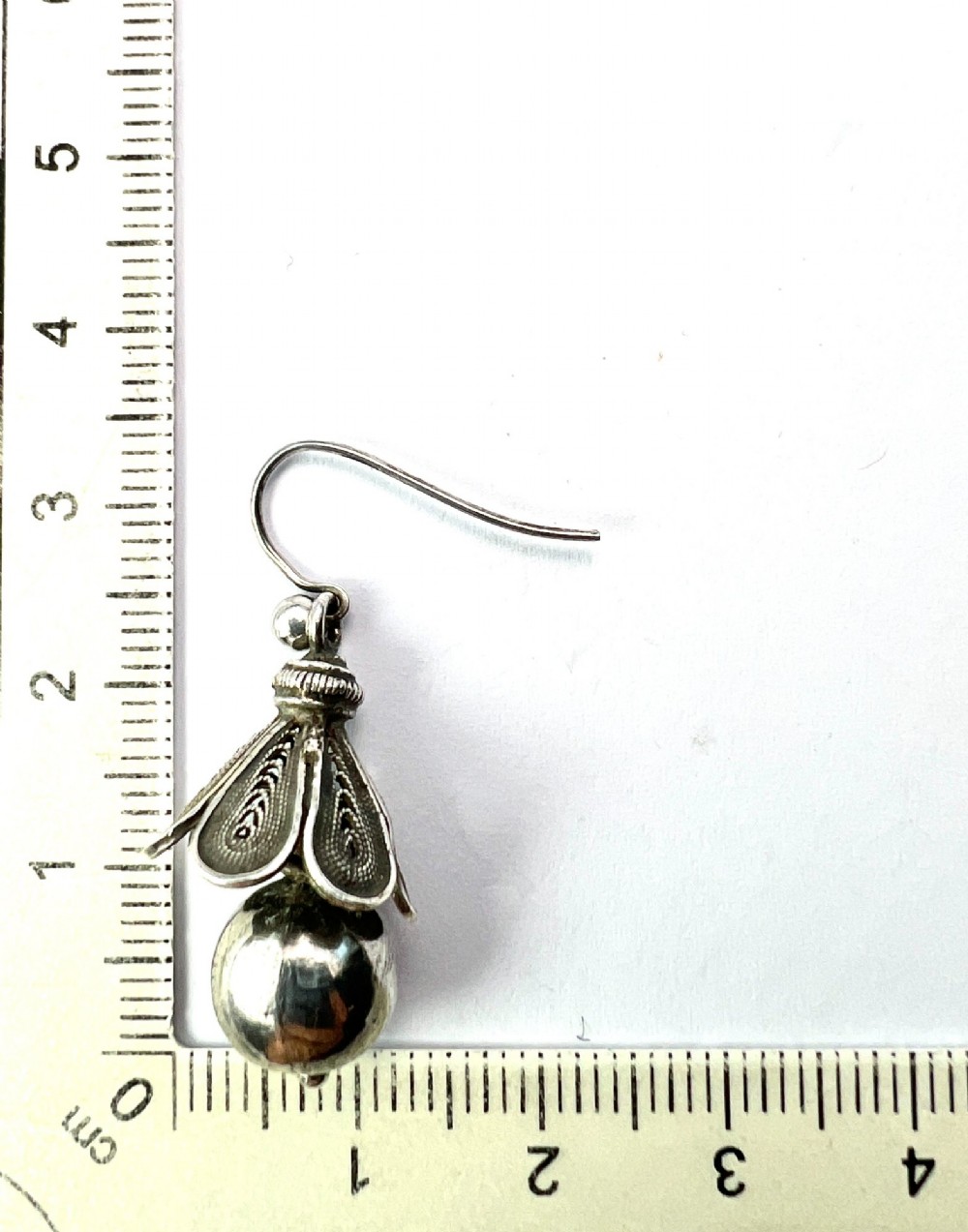 Rare Antique Silver Filigree Bell Flower Earrings View VI
