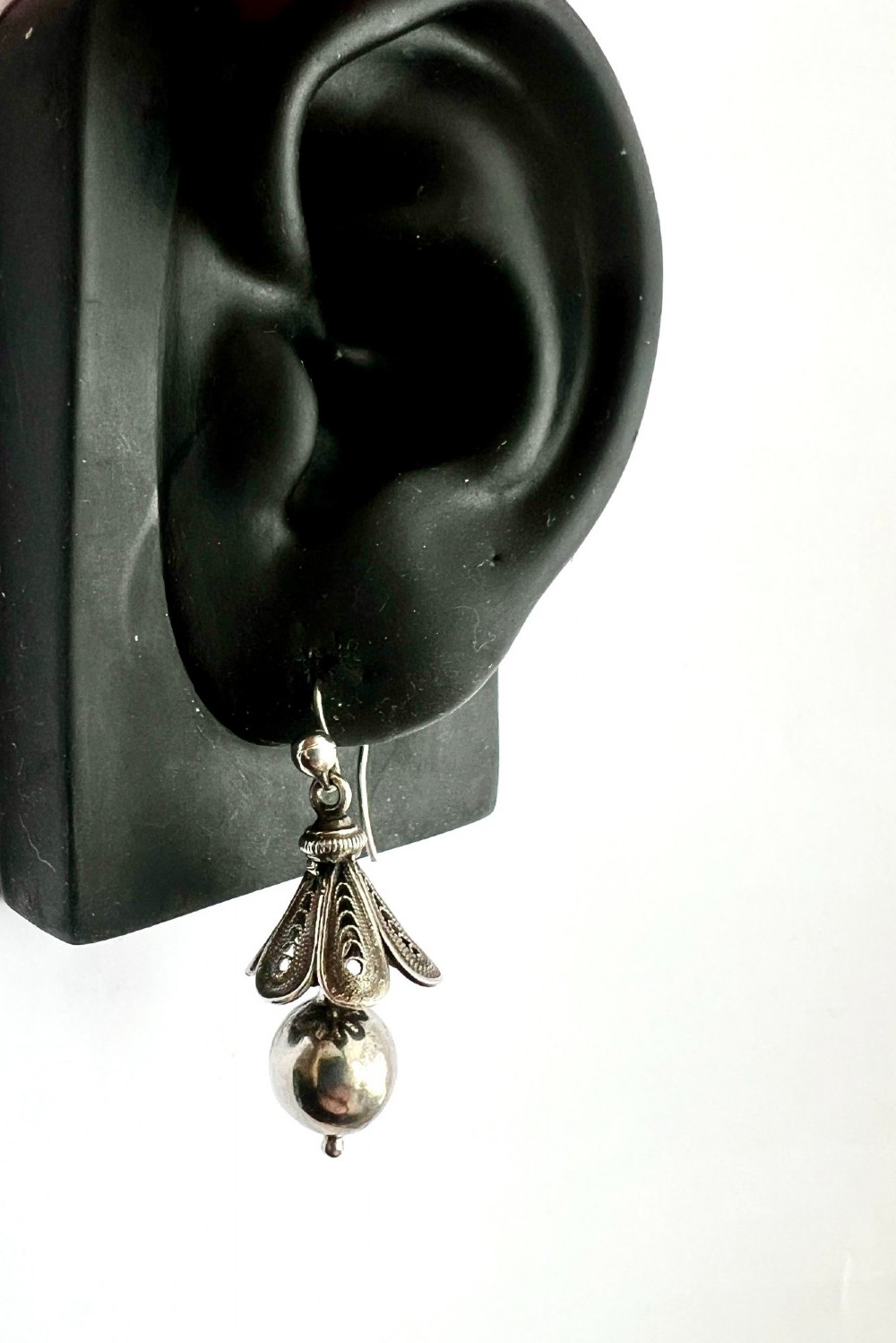 Rare Antique Silver Filigree Bell Flower Earrings View VII