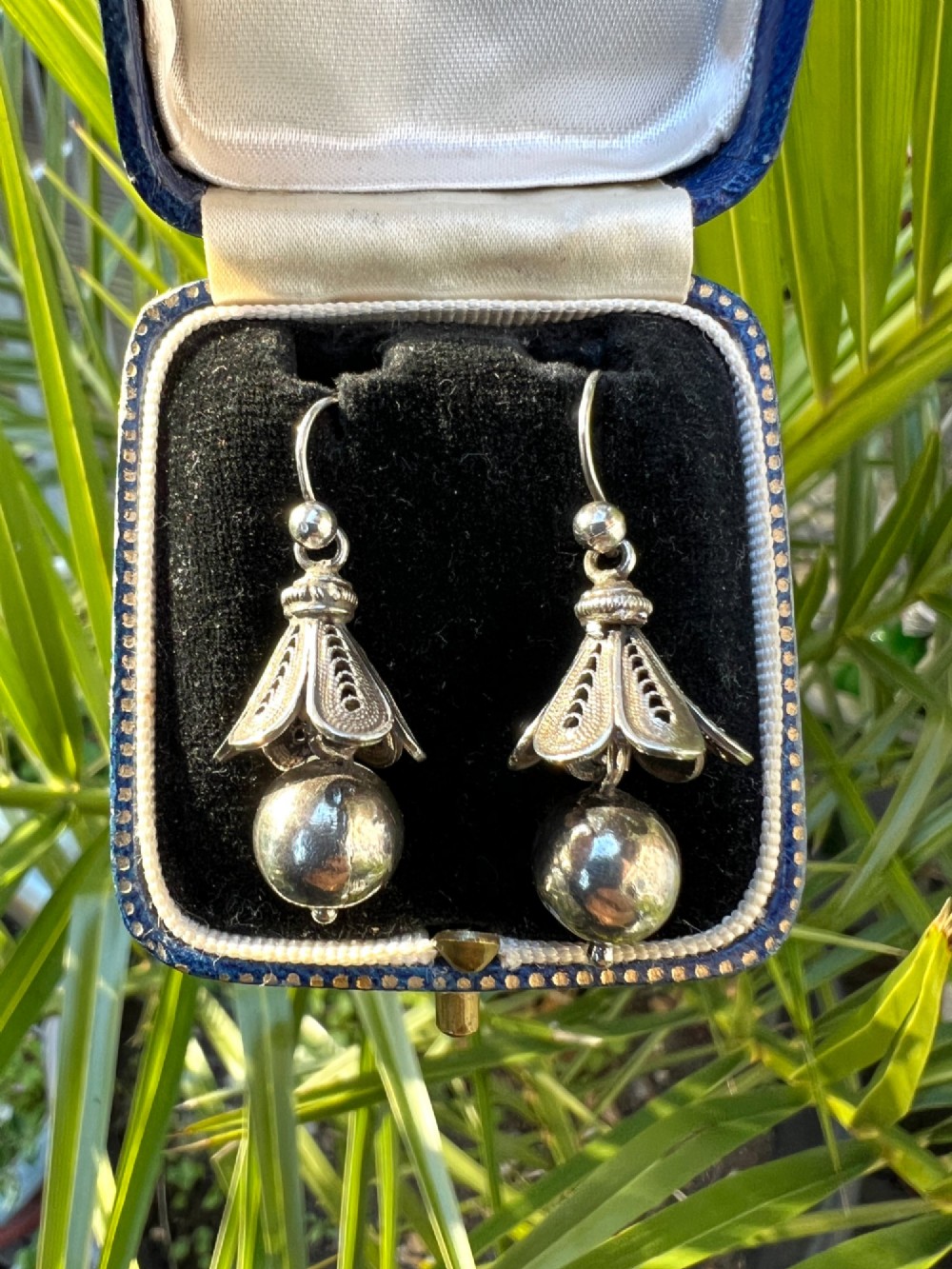 Rare Antique Silver Filigree Bell Flower Earrings View VIII