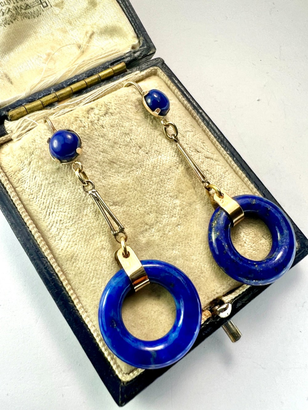 Rare Art Deco Lapis Lazuli Gold Torus Earrings View IV
