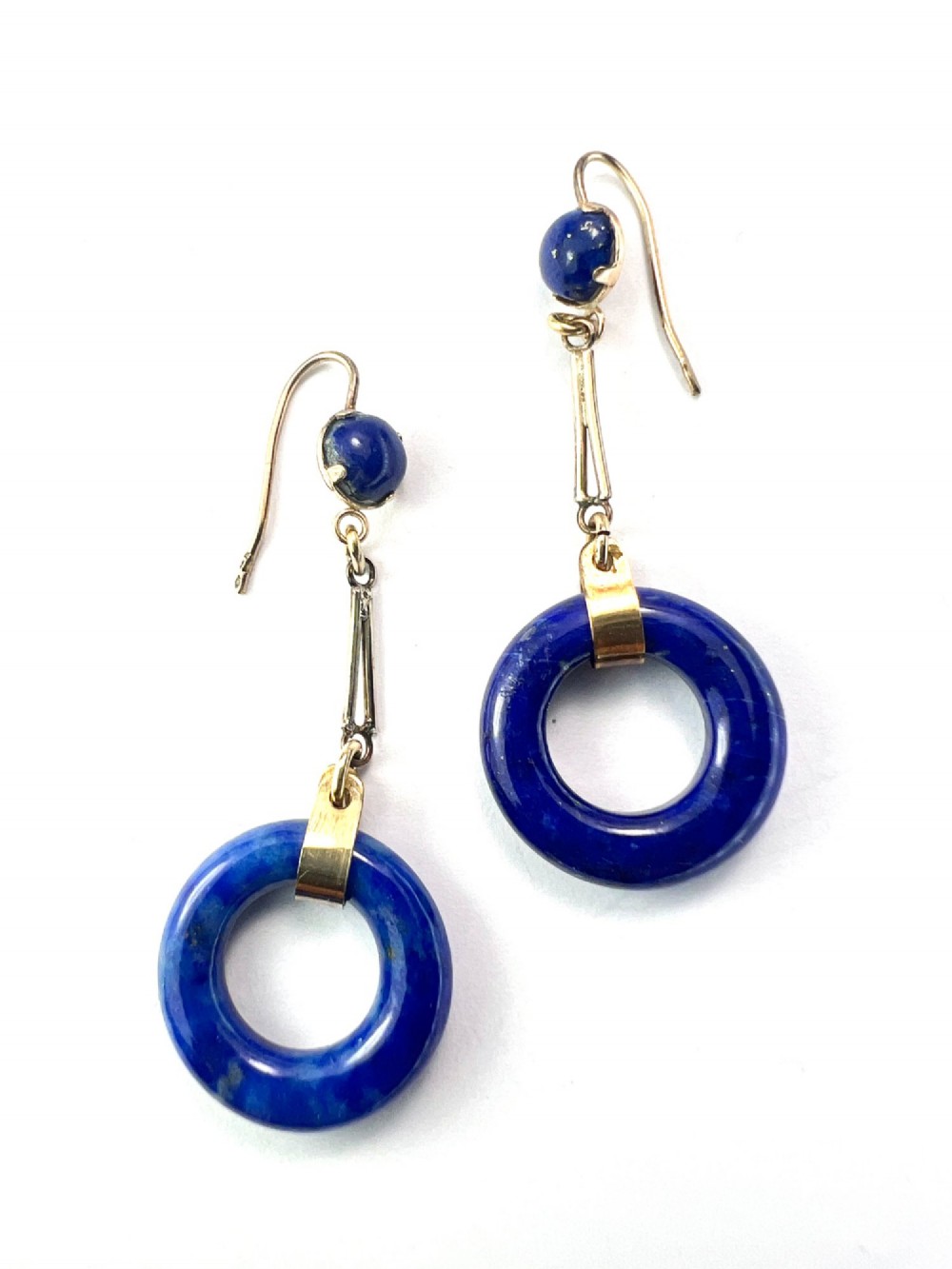 Rare Art Deco Lapis Lazuli Gold Torus Earrings View V