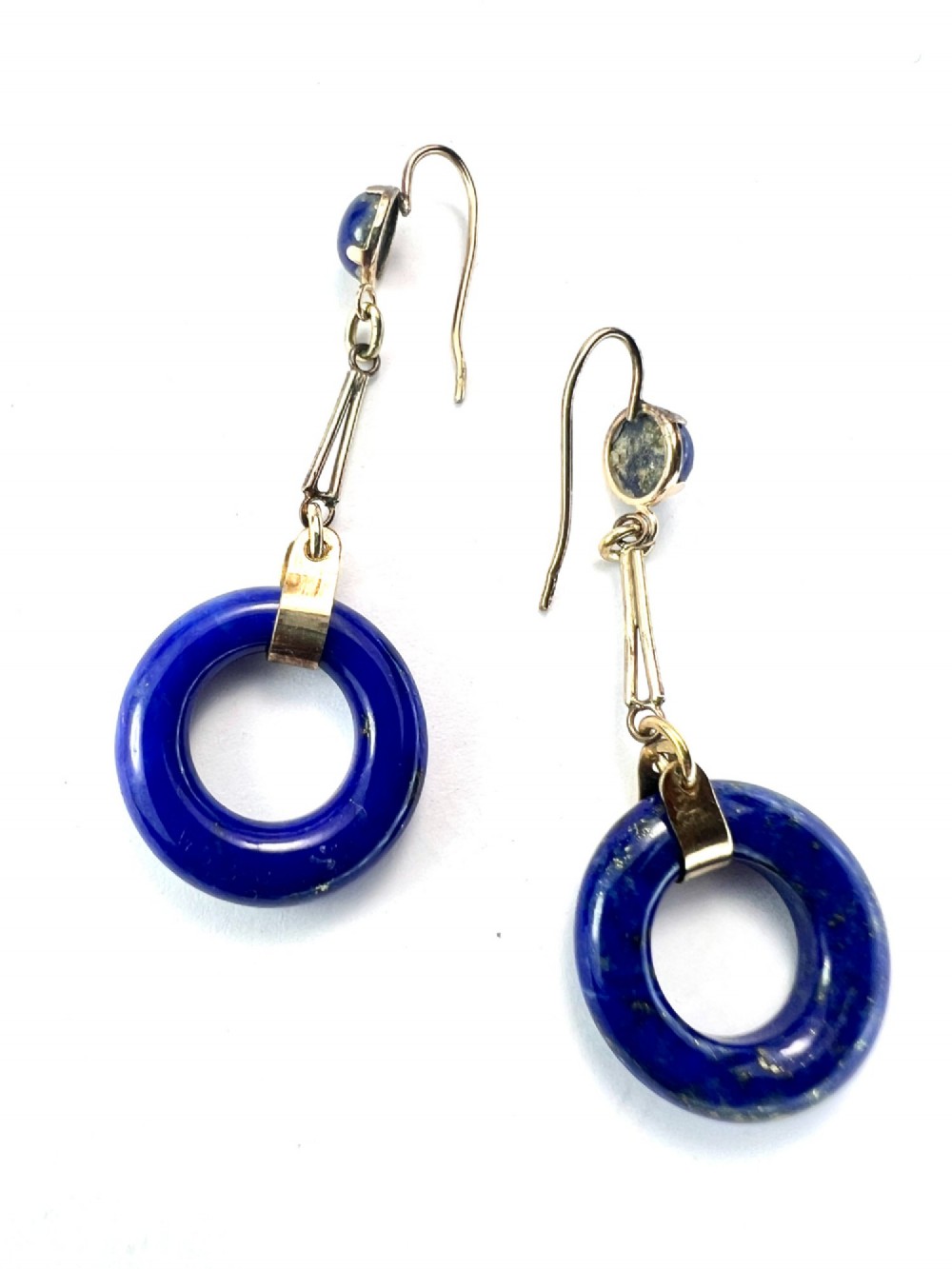 Rare Art Deco Lapis Lazuli Gold Torus Earrings View VI