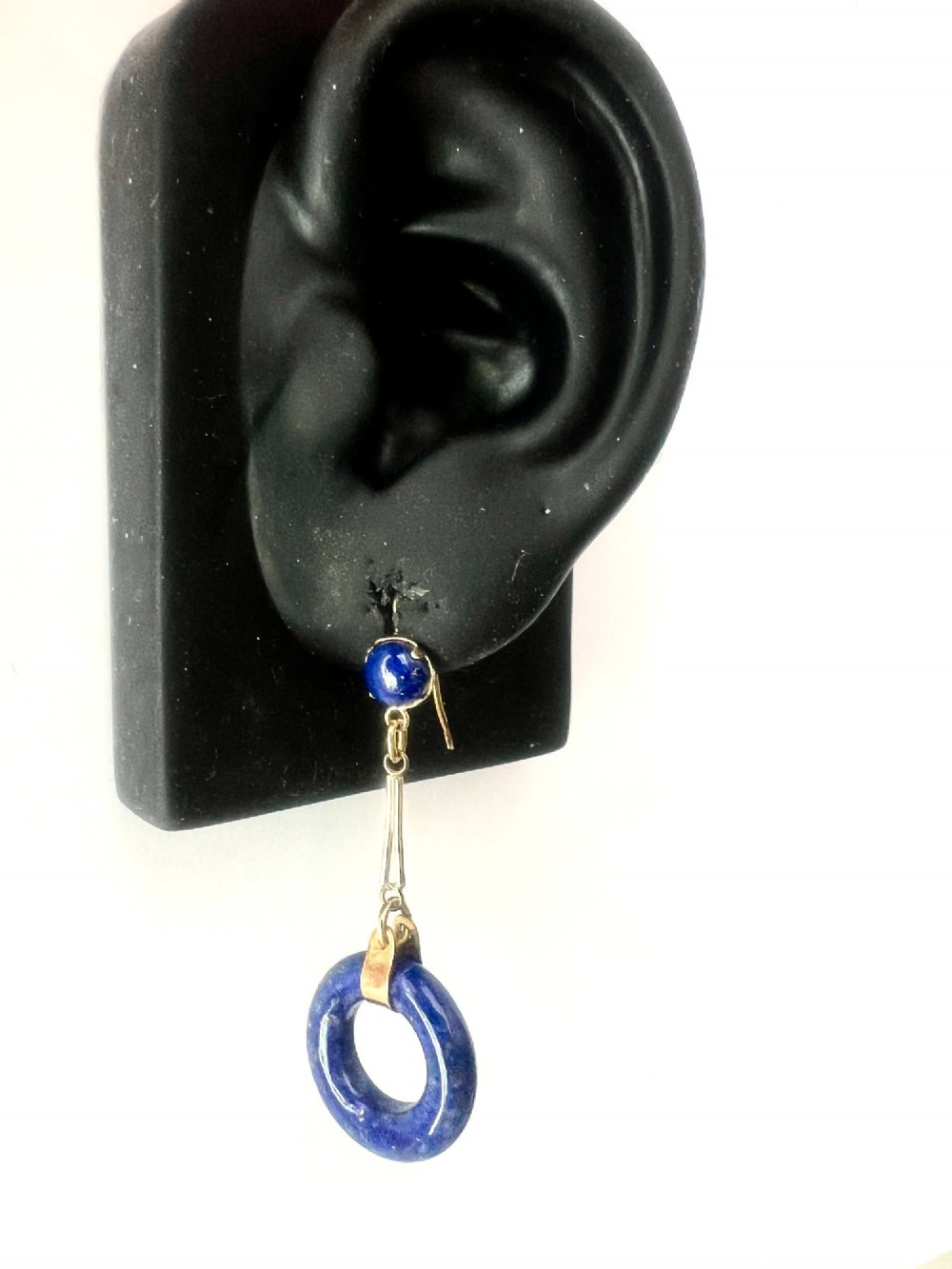 Rare Art Deco Lapis Lazuli Gold Torus Earrings View VIII